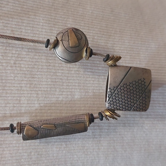 Vtg Sleek Modernist Sterling Silver Necklace Abstract Two Side Geometric Beads